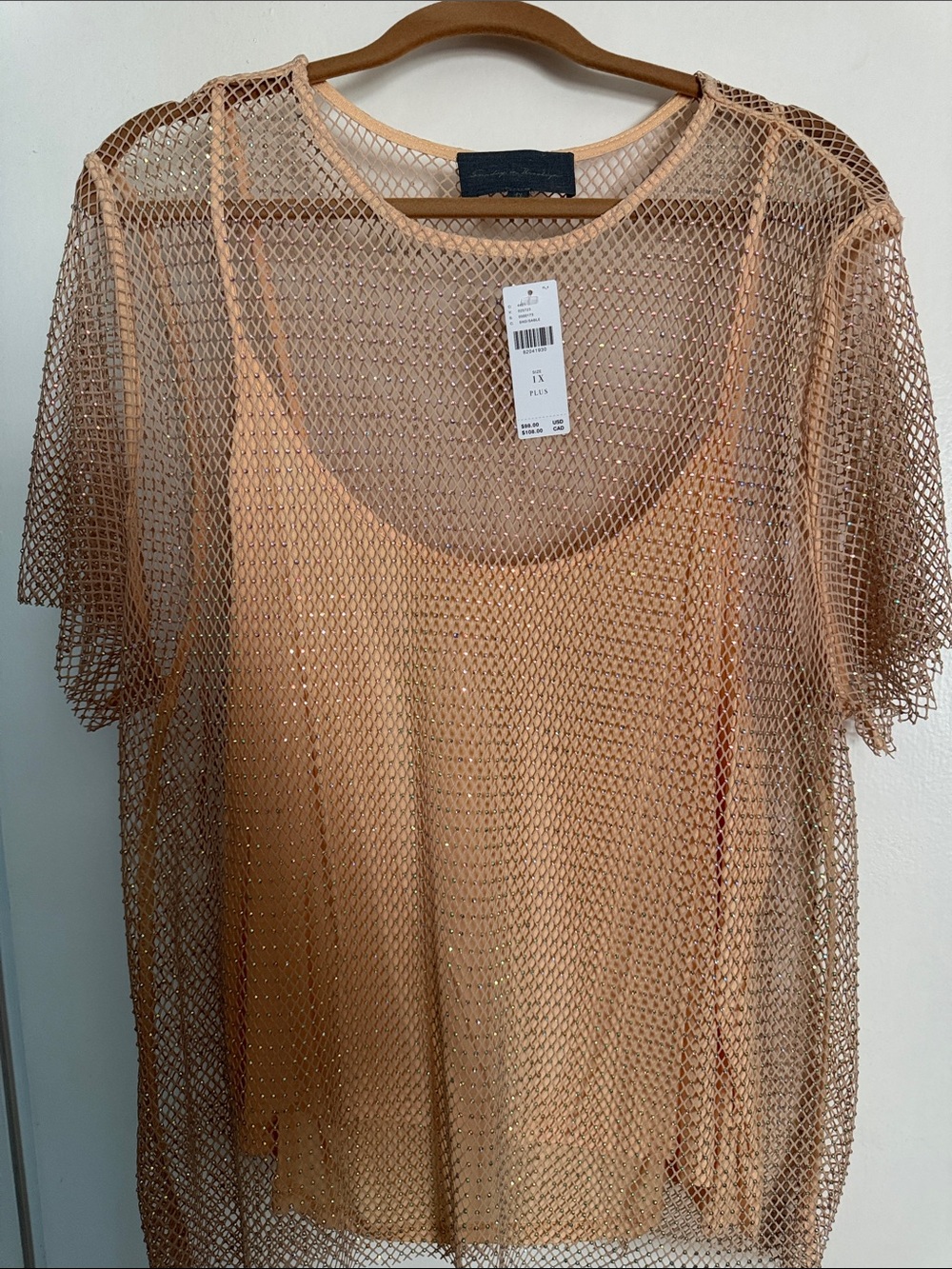 Anthropologie Peach Sheer Mesh Layered Tee